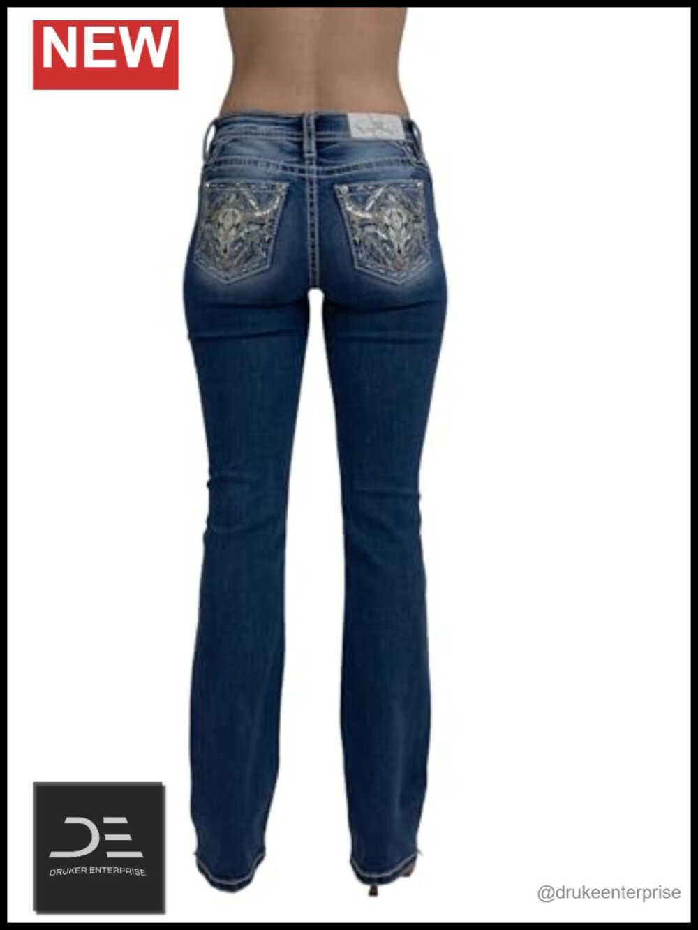 Mosaic Steer Skull Embellished Mid-Rise Bootcut Jeans 34 Inseam